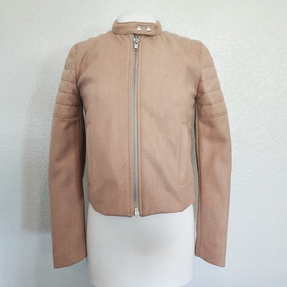 Gap Tan Wool Blend Moto Zip Jacket Size Small
